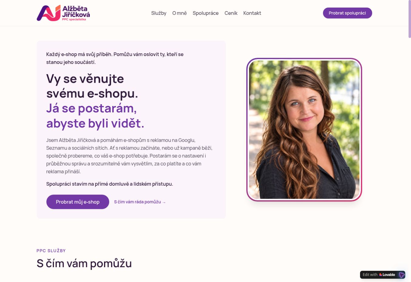 Skutečný screenshot úvodní stránky betyjirickova.cz